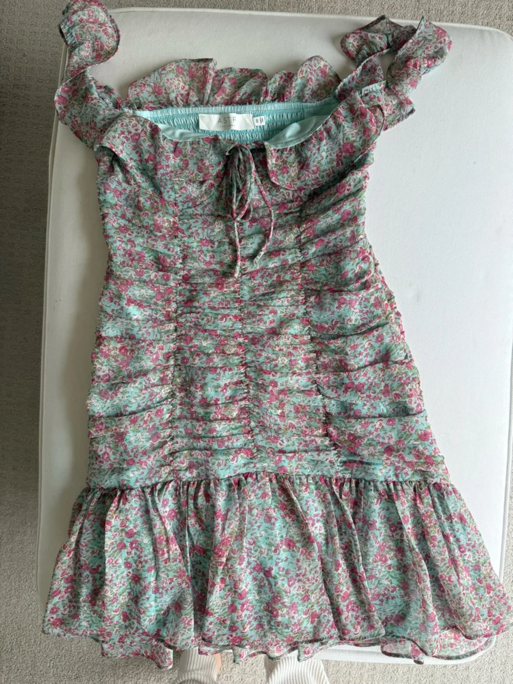 Astr Floral Ruched Midi Dress in Pink & Mint - Picture 5 of 10